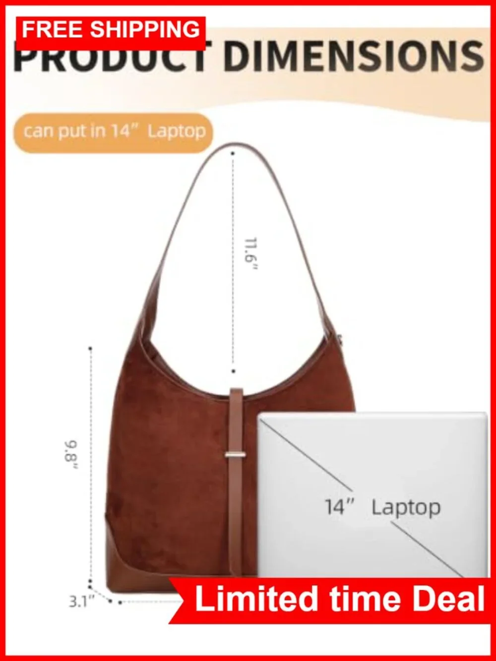 Faux Suede Hobo Shoulder Bag Tote for Women Retro Slouchy Purse